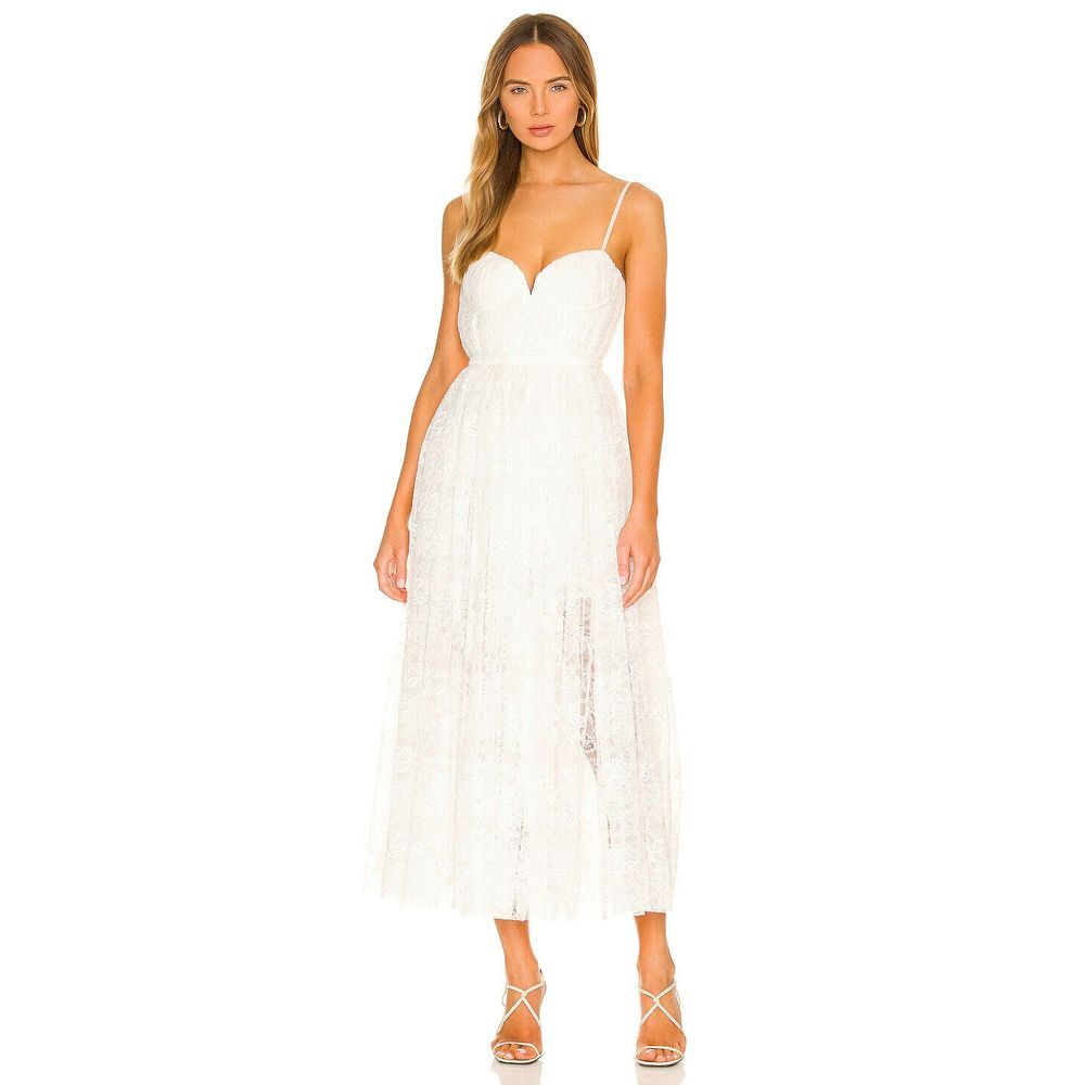 Sau Lee Womens Selena Lace Semi-Sheer Midi Dress White Size 0